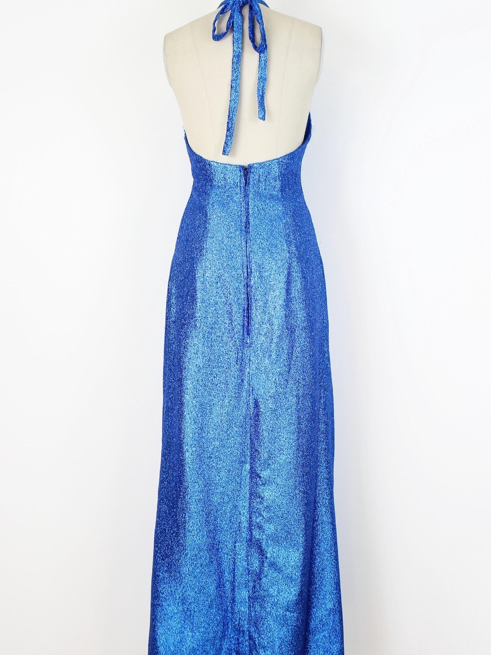 Vintage 70s Electric Blue Halter Maxi Dress - Picture 4 of 8